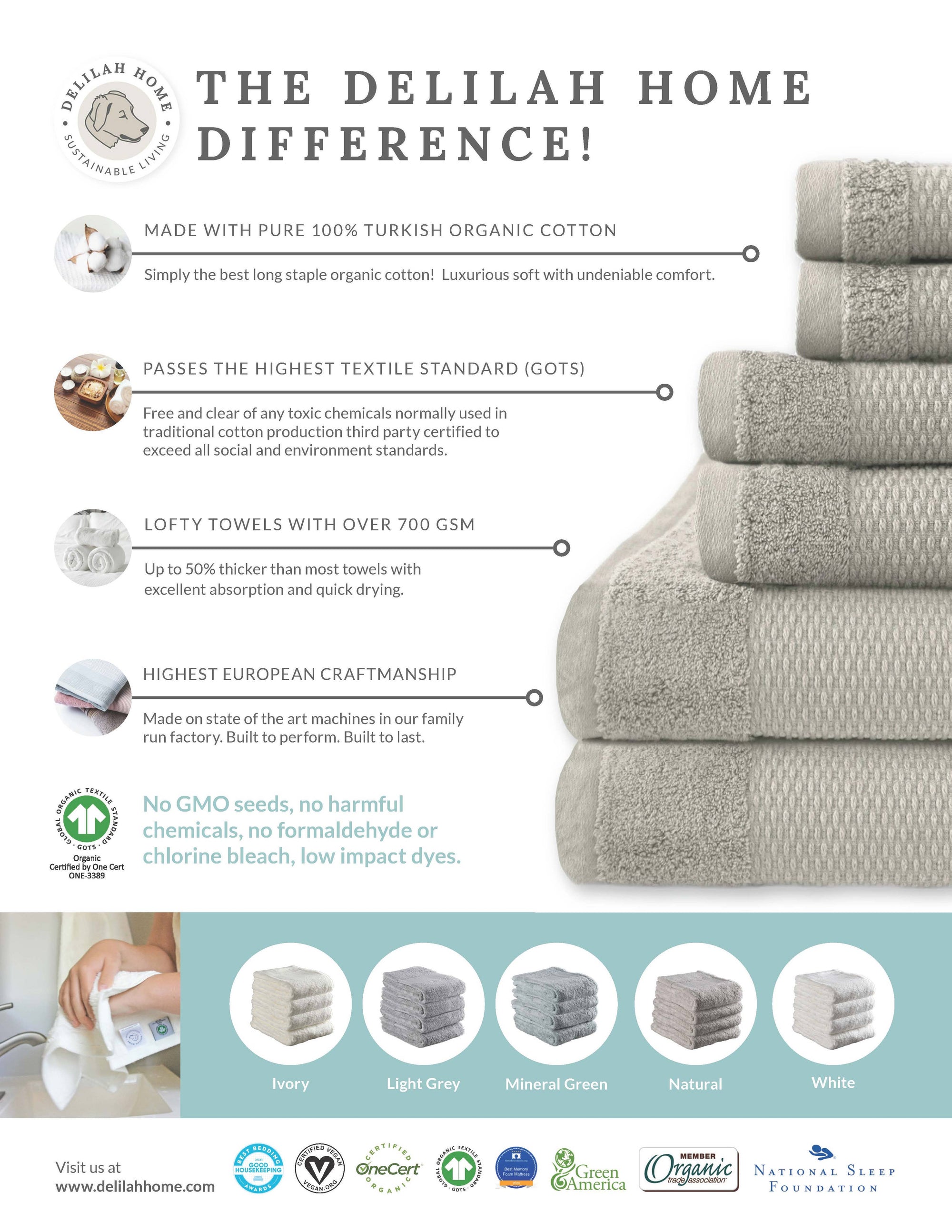 100% Organic Cotton Bath Towel- Twin Pack 30" x 54" towels